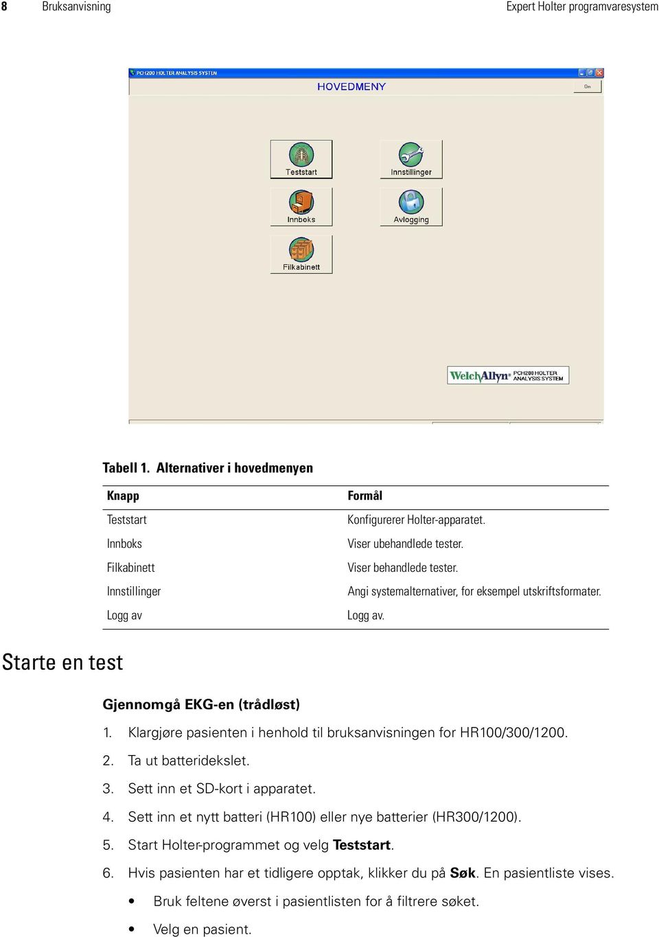 Klargjøre pasienten i henhold til bruksanvisningen for HR100/300/1200. 2. Ta ut batteridekslet. 3. Sett inn et SD-kort i apparatet. 4.