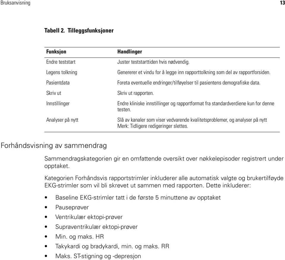 Endre kliniske innstillinger og rapportformat fra standardverdiene kun for denne testen.