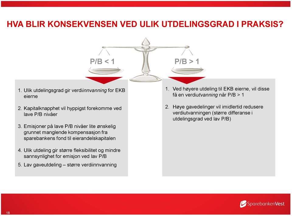 Emisjoner på lave P/B nivåer lite ønskelig grunnet manglende kompensasjon fra sparebankens fond til eierandelskapitalen 1.