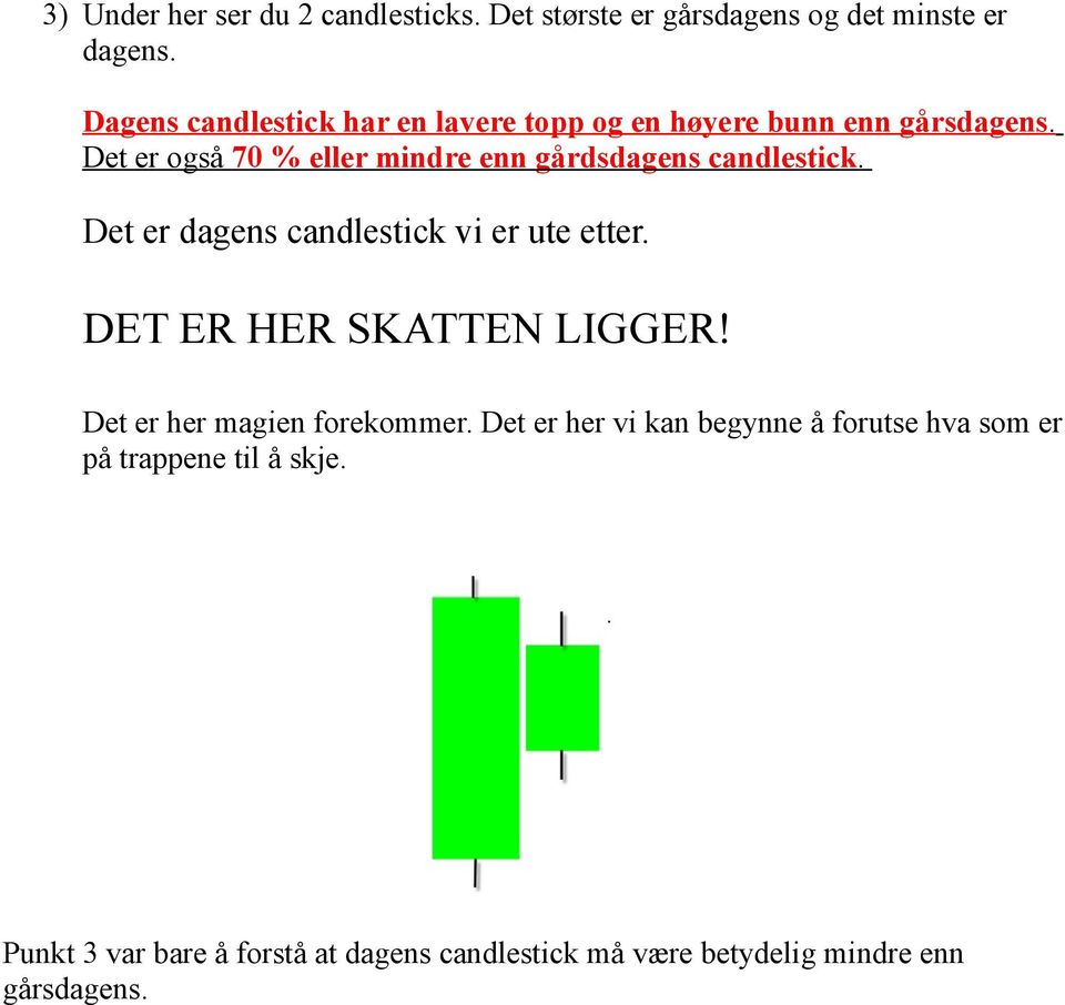 Det er også 70 % eller mindre enn gårdsdagens candlestick. Det er dagens candlestick vi er ute etter.