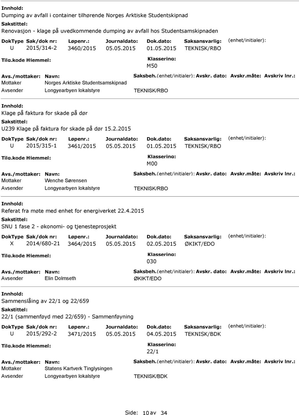 05.2015 TEKNSK/RBO M00 vs./mottaker: Navn: Saksbeh. vskr. dato: vskr.måte: vskriv lnr.: Mottaker Wenche Sørensen TEKNSK/RBO Referat fra møte med enhet for energiverket 22.4.