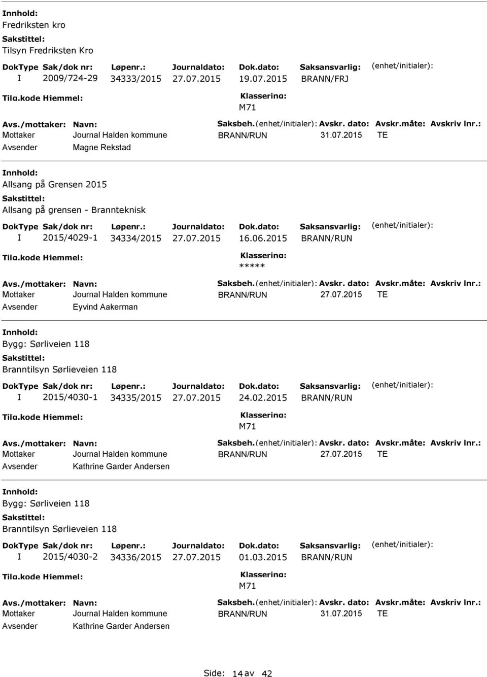 2015 T Avsender Magne Rekstad nnhold: Allsang på Grensen 2015 Allsang på grensen - Brannteknisk 2015/4029-1 34334/2015 16.06.