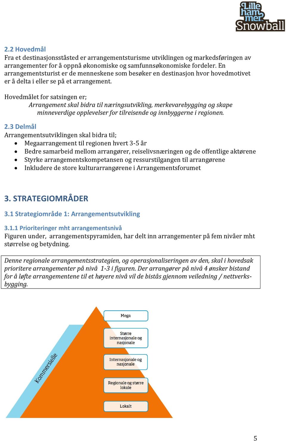 Hovedmålet for satsingen er; Arrangement skal bidra til næringsutvikling, merkevarebygging og skape minneverdige opplevelser for tilreisende og innbyggerne i regionen. 2.