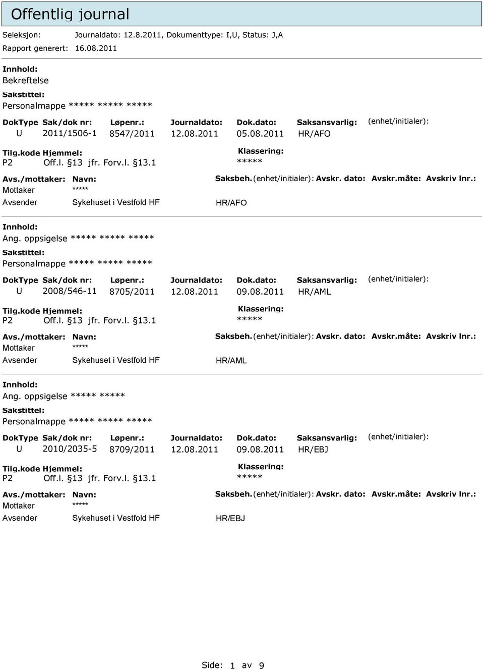 2011 Bekreftelse Personalmappe 2011/1506-1 8547/2011 05.08.