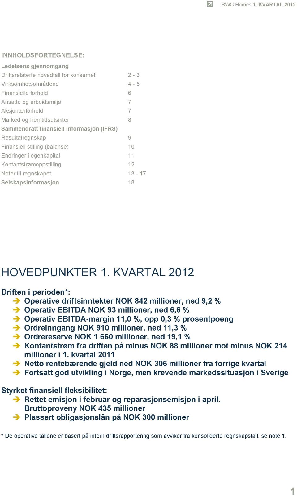 Selskapsinformasjon 18 HOVEDPUNKTER 1.