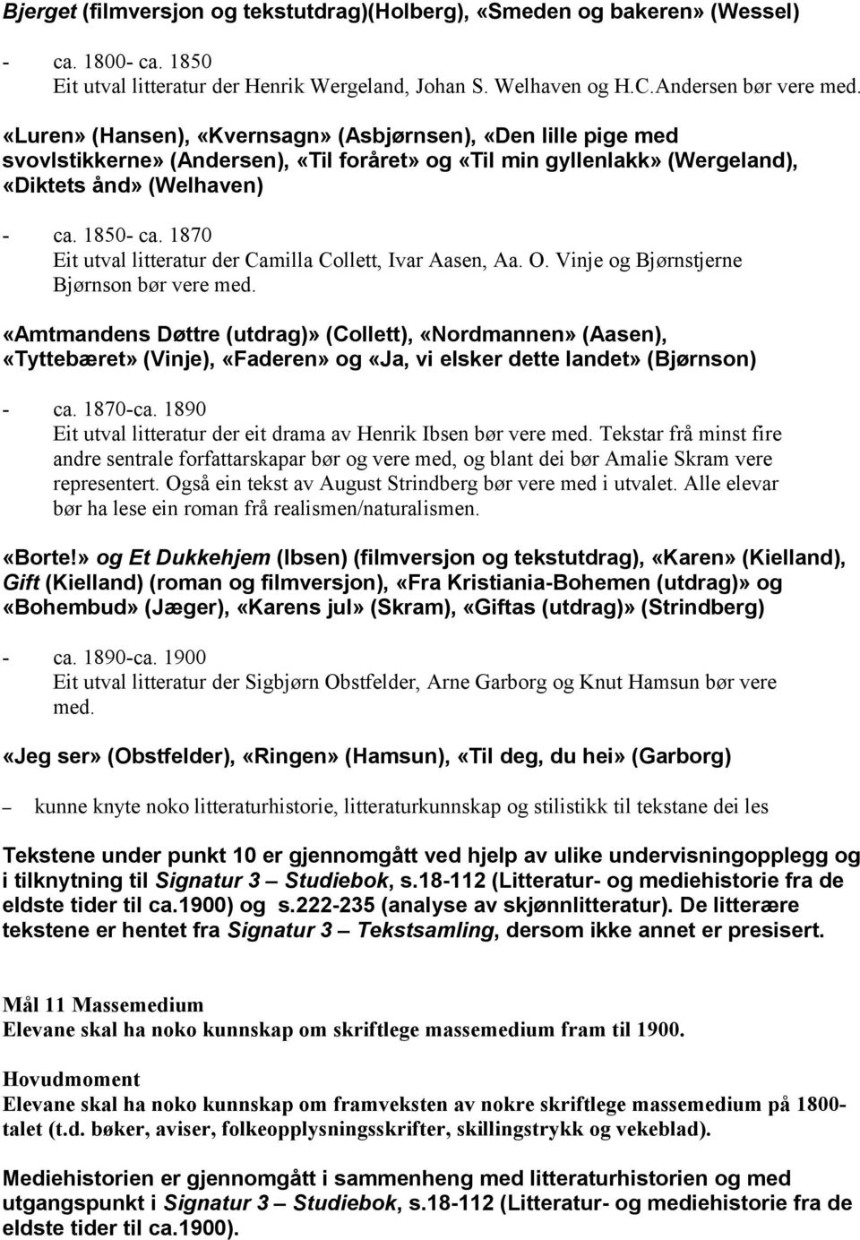 1870 Eit utval litteratur der Camilla Collett, Ivar Aasen, Aa. O. Vinje og Bjørnstjerne Bjørnson bør vere med.