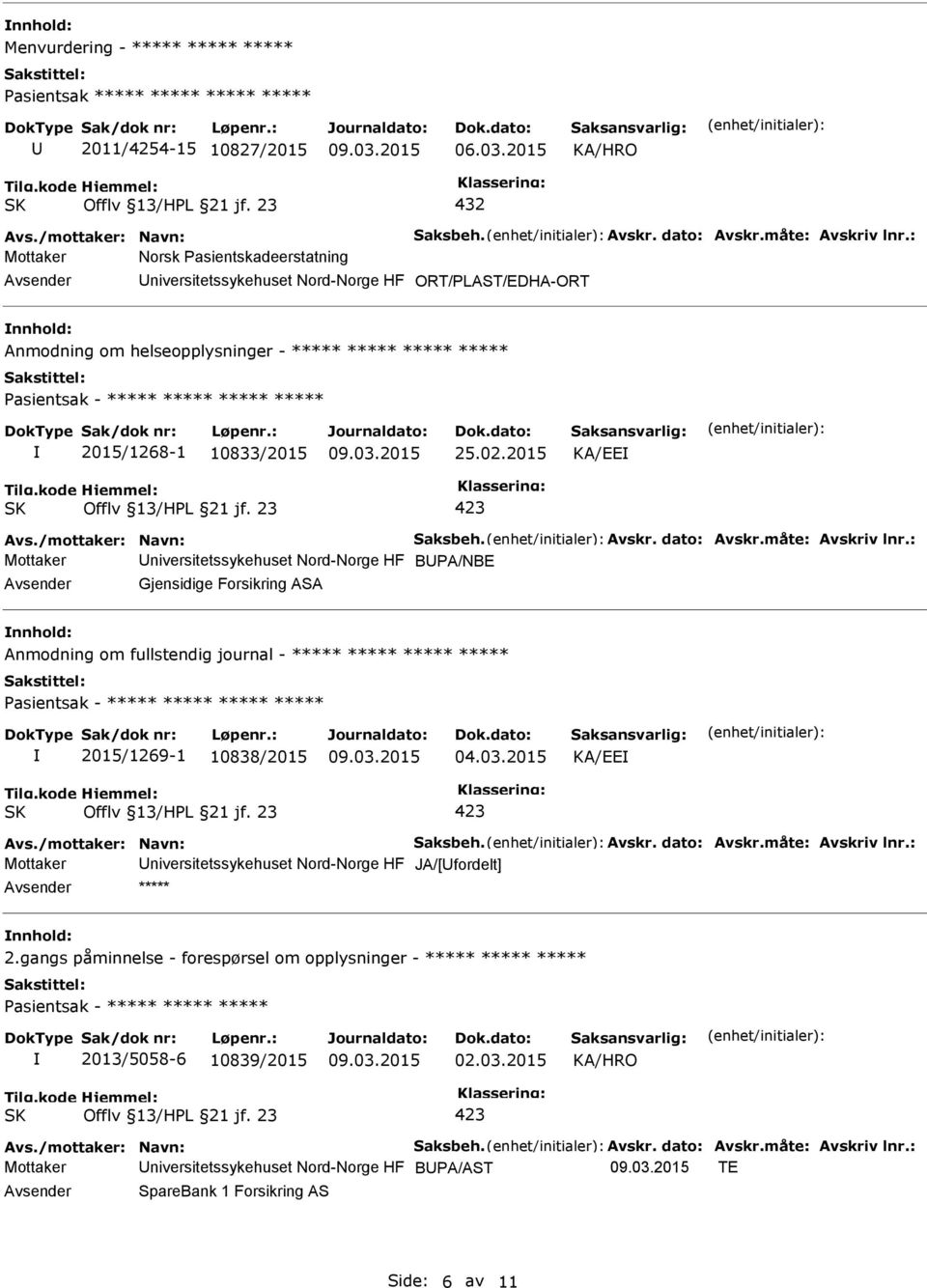 10833/2015 25.02.2015 KA/EE Offlv 13/HL 21 jf. 23 Avs./mottaker: Navn: Saksbeh. Avskr. dato: Avskr.måte: Avskriv lnr.