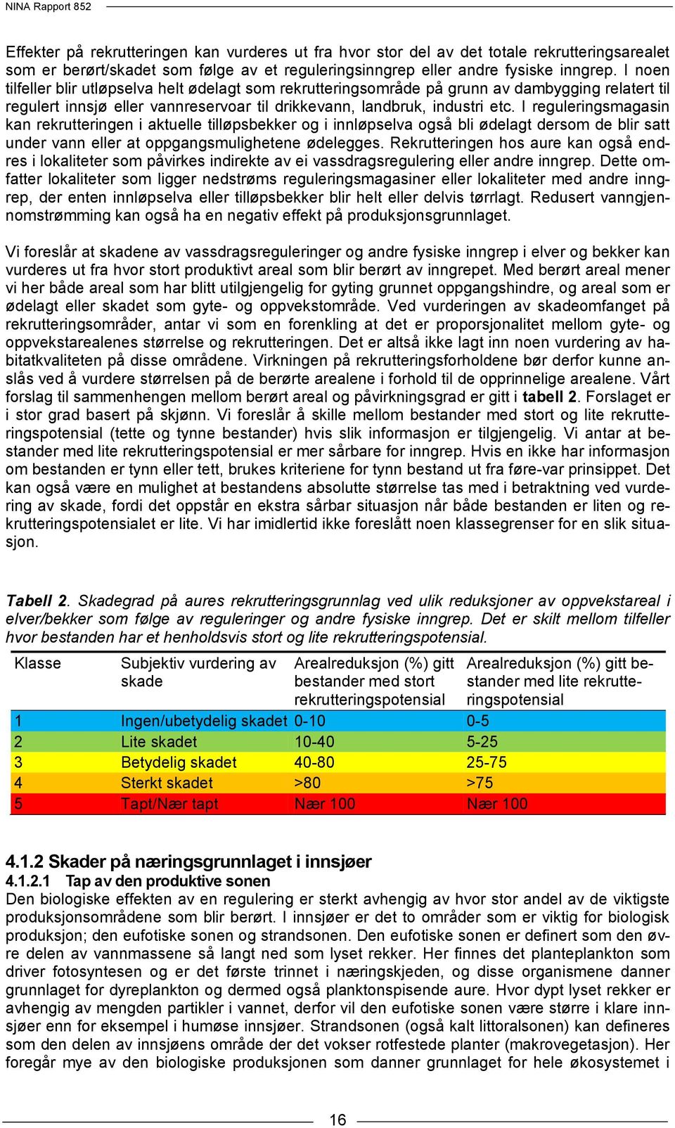 I reguleringsmagasin kan rekrutteringen i aktuelle tilløpsbekker og i innløpselva også bli ødelagt dersom de blir satt under vann eller at oppgangsmulighetene ødelegges.