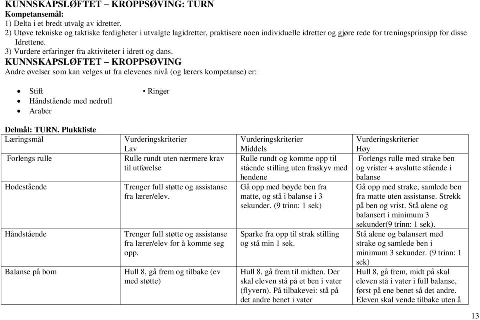 3) Vurdere erfaringer fra aktiviteter i idrett og dans.