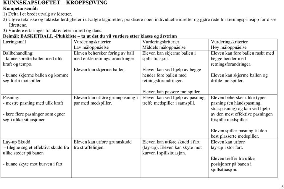 3) Vurdere erfaringer fra aktiviteter i idrett og dans.