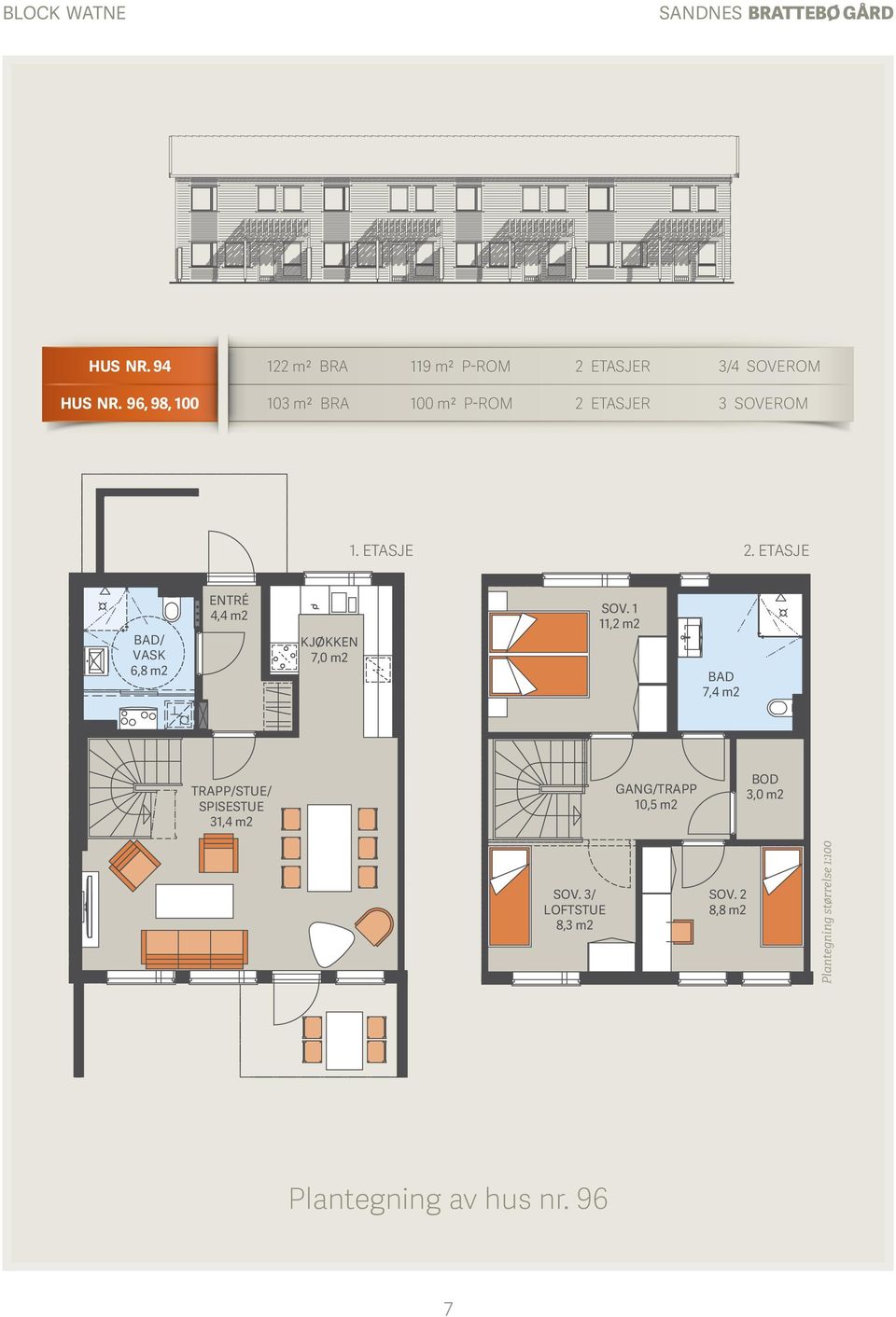 ETASJE BAD/ VASK 6,8 m2 ENTRÉ 4,4 m2 KJØKKEN 7,0 m2 SOV.