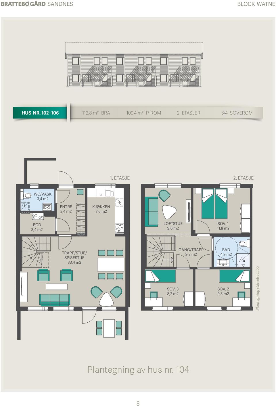 ETASJE WC/VASK 3,4 m2 ENTRÉ 3,4 m2 KJØKKEN 7,6 m2 3,4 m2 LOFTSTUE 9,6 m2 SOV.