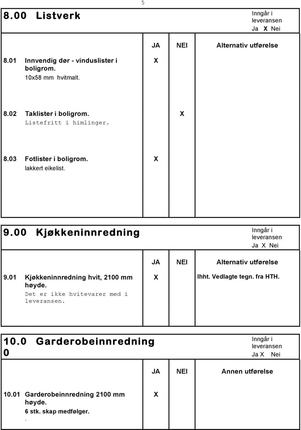 1 Kjøkkeninnredning hvit, 21 mm høyde. Det er ikke hvitevarer med i. Ihht. Vedlagte tegn. fra HTH. 1.