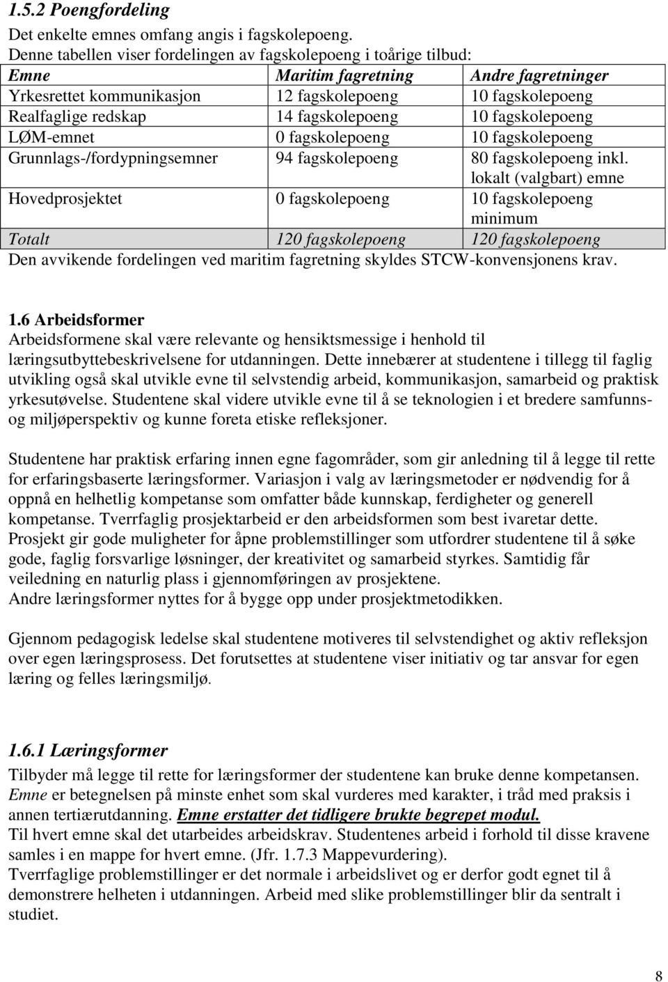 fagskolepoeng 10 fagskolepoeng LØM-emnet 0 fagskolepoeng 10 fagskolepoeng Grunnlags-/fordypningsemner 94 fagskolepoeng 80 fagskolepoeng inkl.