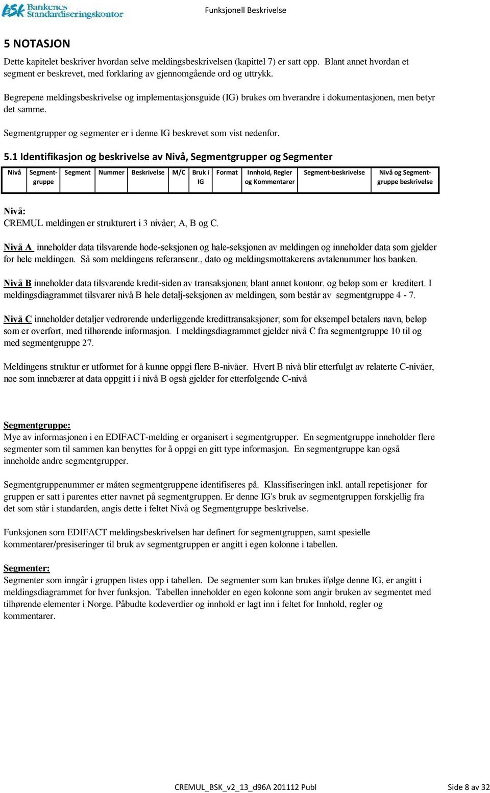 Begrepene meldingsbeskrivelse og implementasjonsguide (IG) brukes om hverandre i dokumentasjonen, men betyr det samme. Segmentgrupper og segmenter er i denne IG beskrevet som vist nedenfor. 5.