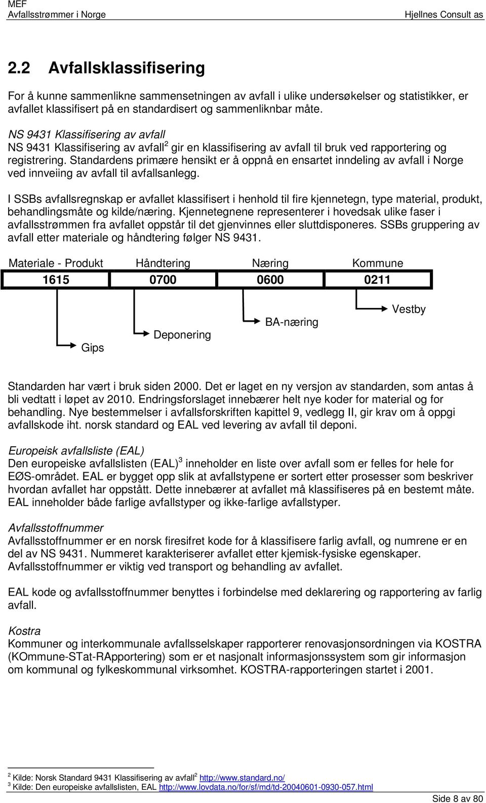 Standardens primære hensikt er å oppnå en ensartet inndeling av avfall i Norge ved innveiing av avfall til avfallsanlegg.