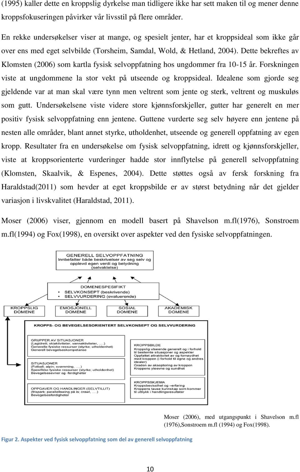 Dette bekreftes av Klomsten (2006) som kartla fysisk selvoppfatning hos ungdommer fra 10-15 år. Forskningen viste at ungdommene la stor vekt på utseende og kroppsideal.