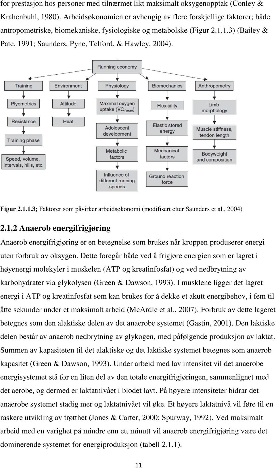 1.3) (Bailey & Pate, 1991; Saunders, Pyne, Telford, & Hawley, 2004). Figur 2.1.1.3; Faktorer som påvirker arbeidsøkonomi (modifisert etter Saunders et al., 2004) 2.1.2 Anaerob energifrigjøring Anaerob energifrigjøring er en betegnelse som brukes når kroppen produserer energi uten forbruk av oksygen.