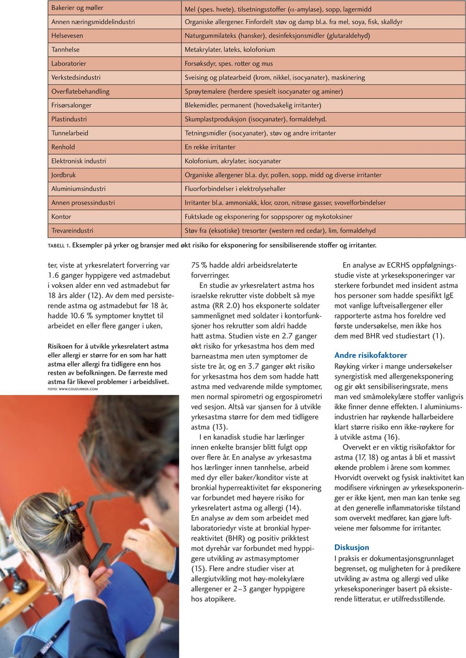 rotter og mus Sveising og platearbeid (krom, nikkel, isocyanater), maskinering Sprøytemalere (herdere spesielt isocyanater og aminer) Blekemidler, permanent (hovedsakelig irritanter)