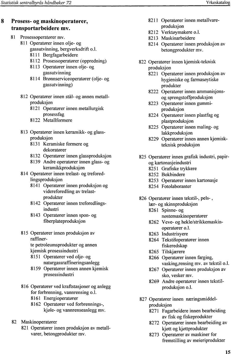 g 8 Prosess- og maskinoperatorer, transportarbeidere mv. 81 Prosessoperatører mv. 811 Operatorer innen olj