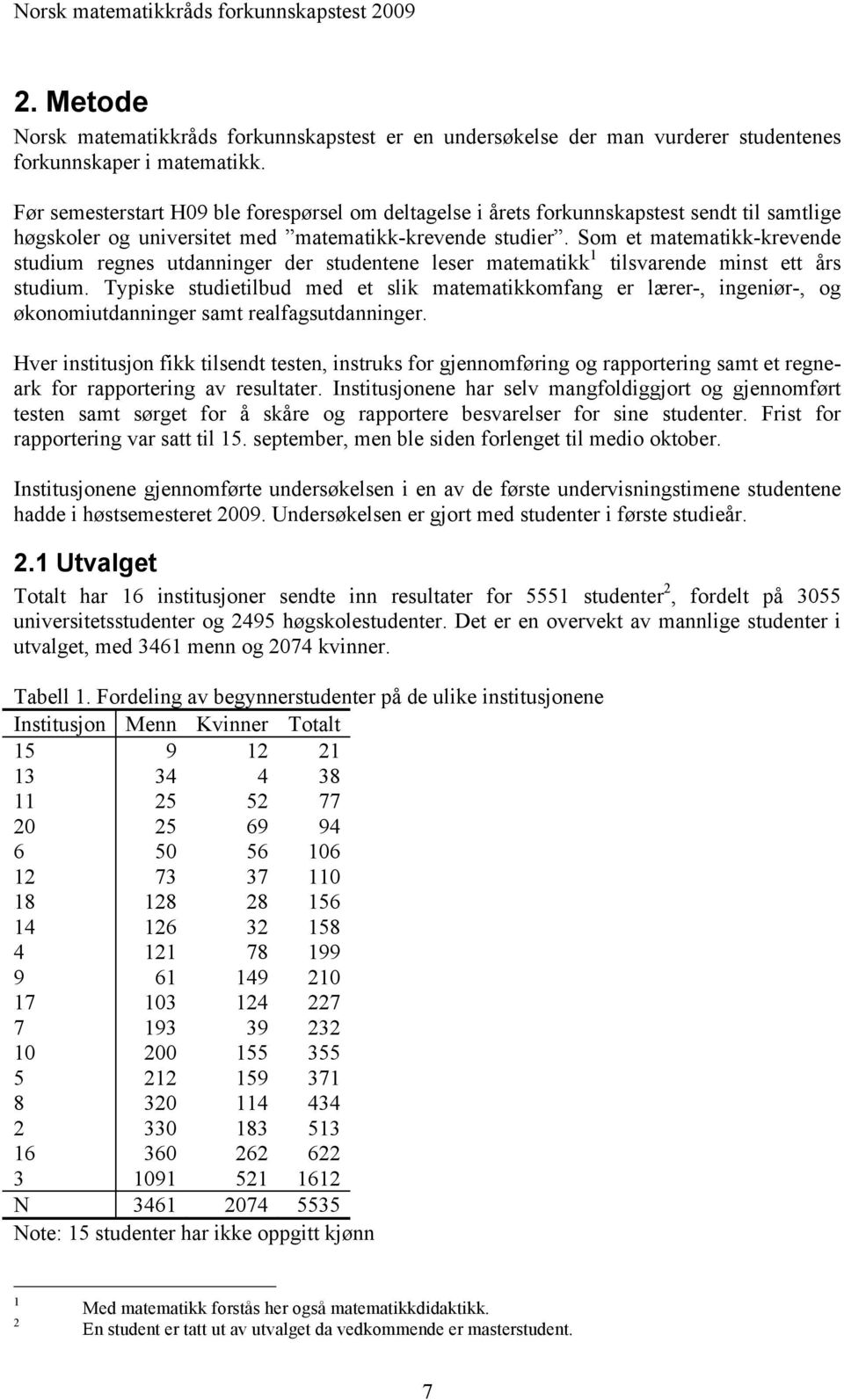 Som et matematikk-krevende studium regnes utdanninger der studentene leser matematikk 1 tilsvarende minst ett års studium.