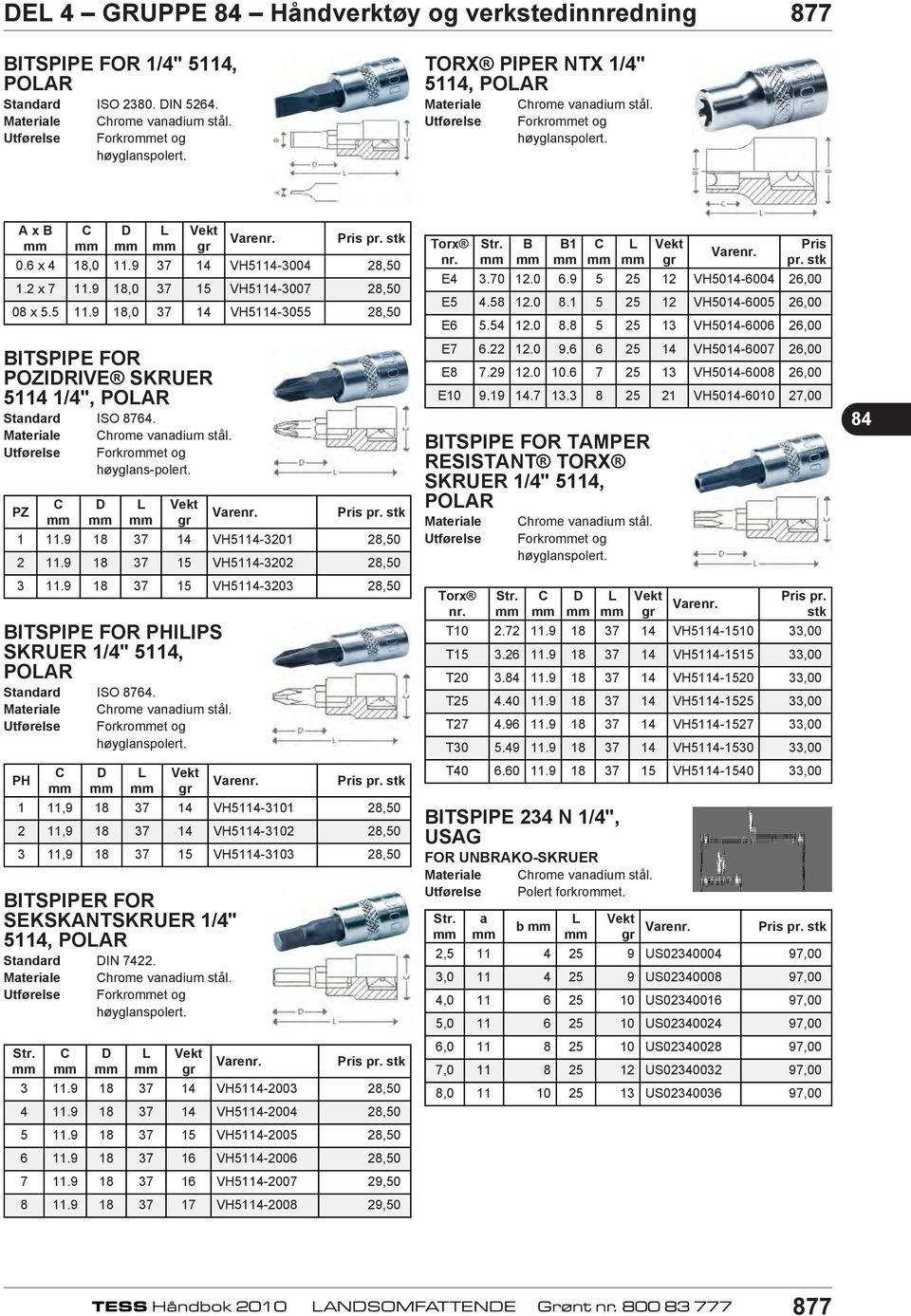 A x B C D BITSPIPE FOR POZIDRIVE SKRUER 5114 1/4", POAR BITSPIPE FOR PHIIPS SKRUER 1/4" 5114, POAR BITSPIPER FOR SEKSKANTSKRUER 1/4" 5114, POAR 0.6 x 4 18,0 11.9 37 14 VH5114-3004 28,50 1.2 x 7 11.