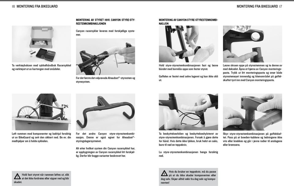 Ta verktøyboksen med sykkelhåndbok Racersykkel og verktøyet ut av kartongen med smådeler. For det første det velprøvede Aheadset -styrestem og styresystem.