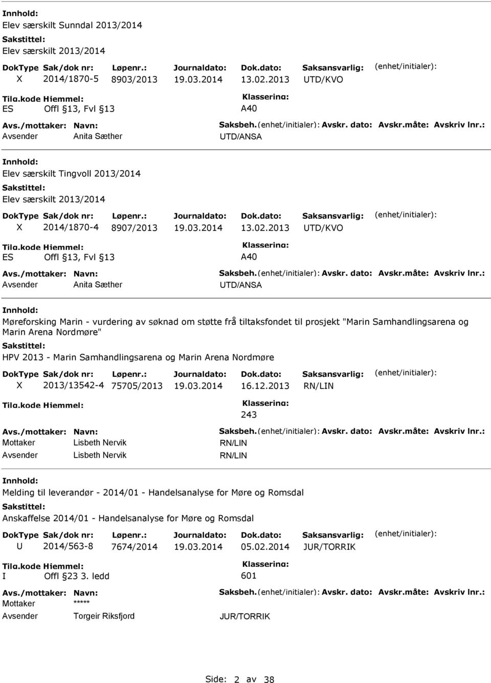 : Anita Sæther TD/ANSA Møreforsking Marin - vurdering av søknad om støtte frå tiltaksfondet til prosjekt "Marin Samhandlingsarena og Marin Arena Nordmøre" HPV 2013 - Marin Samhandlingsarena og Marin