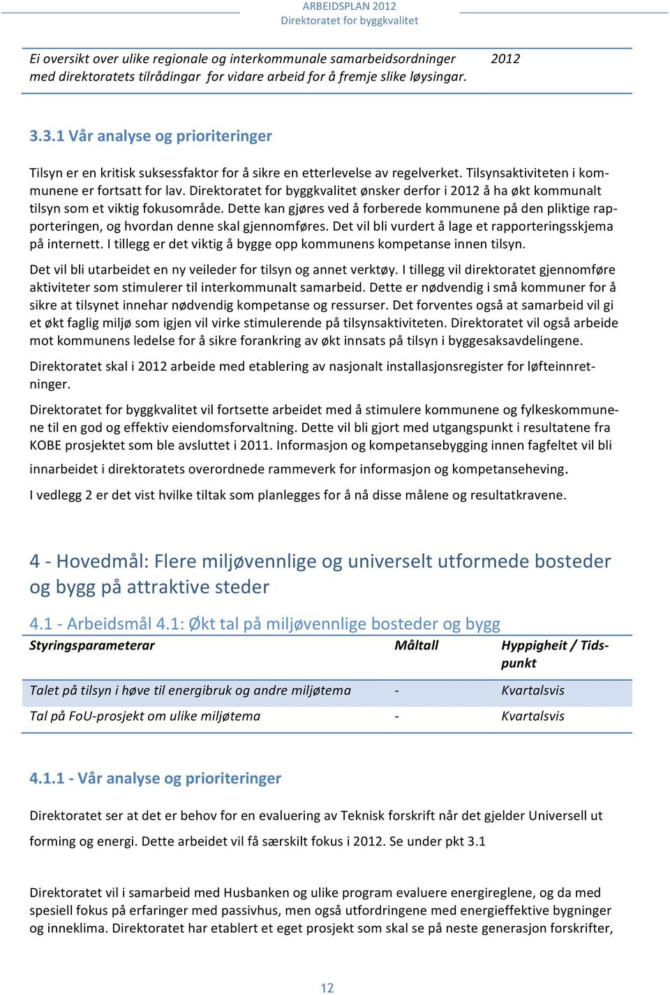 Direktoratet for byggkvalitet ønsker derfor i 2012 å ha økt kommunalt tilsyn som et viktig fokusområde.