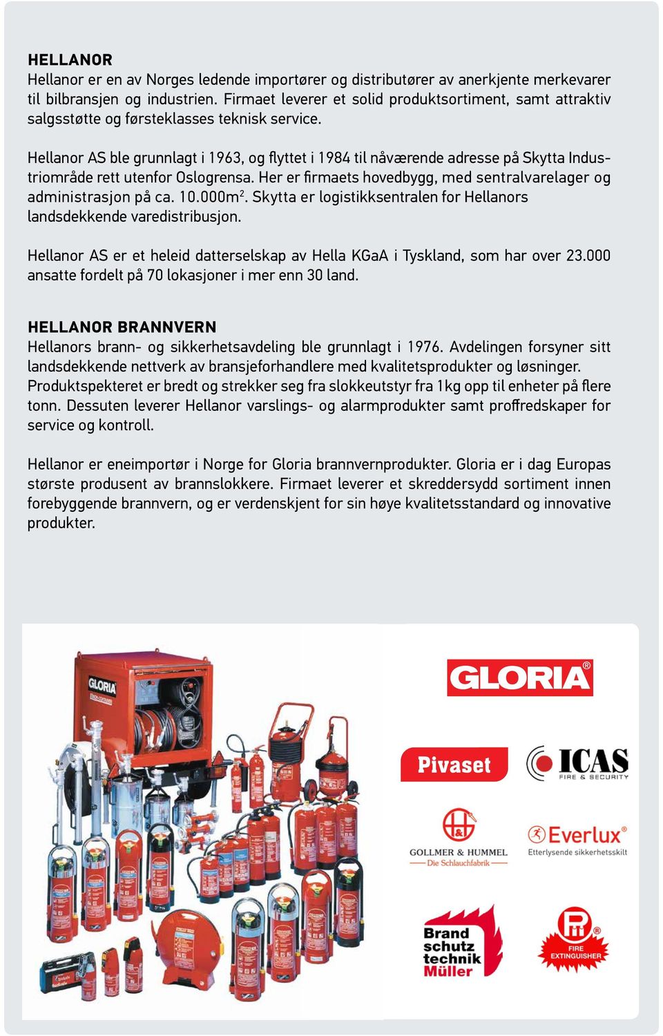 Hellanor AS ble grunnlagt i 1963, og flyttet i 1984 til nåværende adresse på Skytta Industriområde rett utenfor Oslogrensa. Her er firmaets hovedbygg, med sentralvarelager og administrasjon på ca. 10.