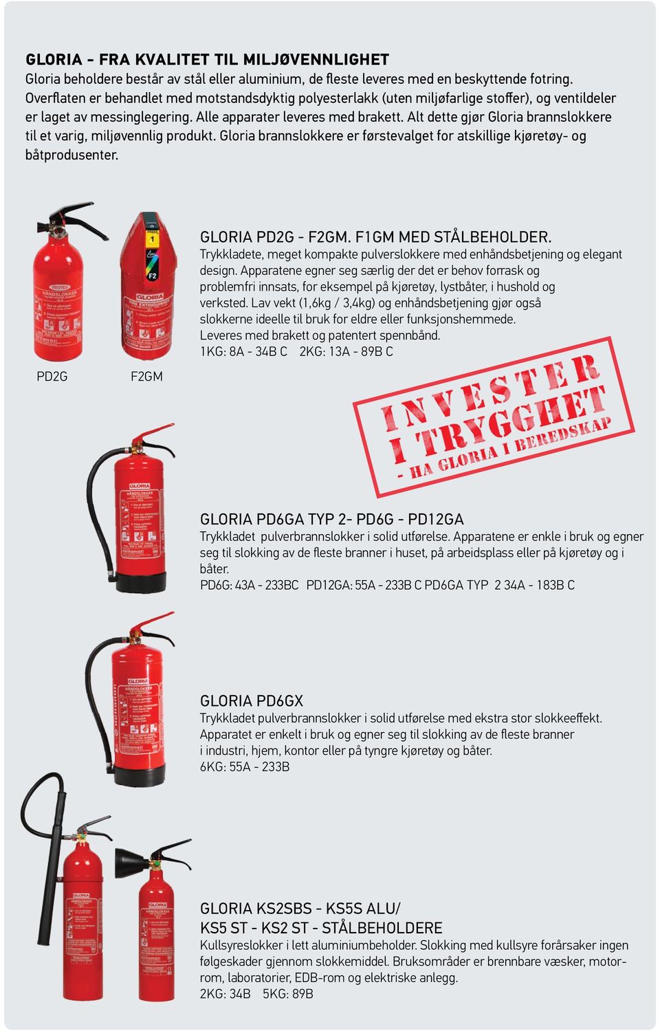 Alt dette gjør Gloria brannslokkere til et varig, miljøvennlig produkt. Gloria brannslokkere er første valget for atskillige kjøretøy- og båtprodusenter. PD2G F2GM Gloria PD2G - F2GM.