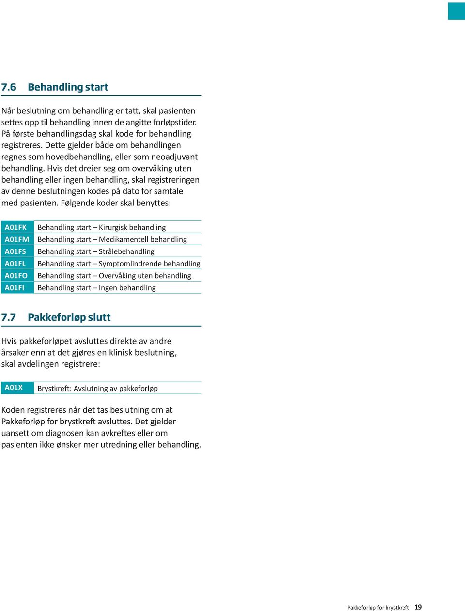 Hvis det dreier seg om overvåking uten behandling eller ingen behandling, skal registreringen av denne beslutningen kodes på dato for samtale med pasienten.