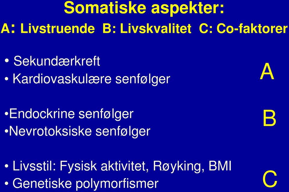 Endockrine senfølger Nevrotoksiske senfølger B