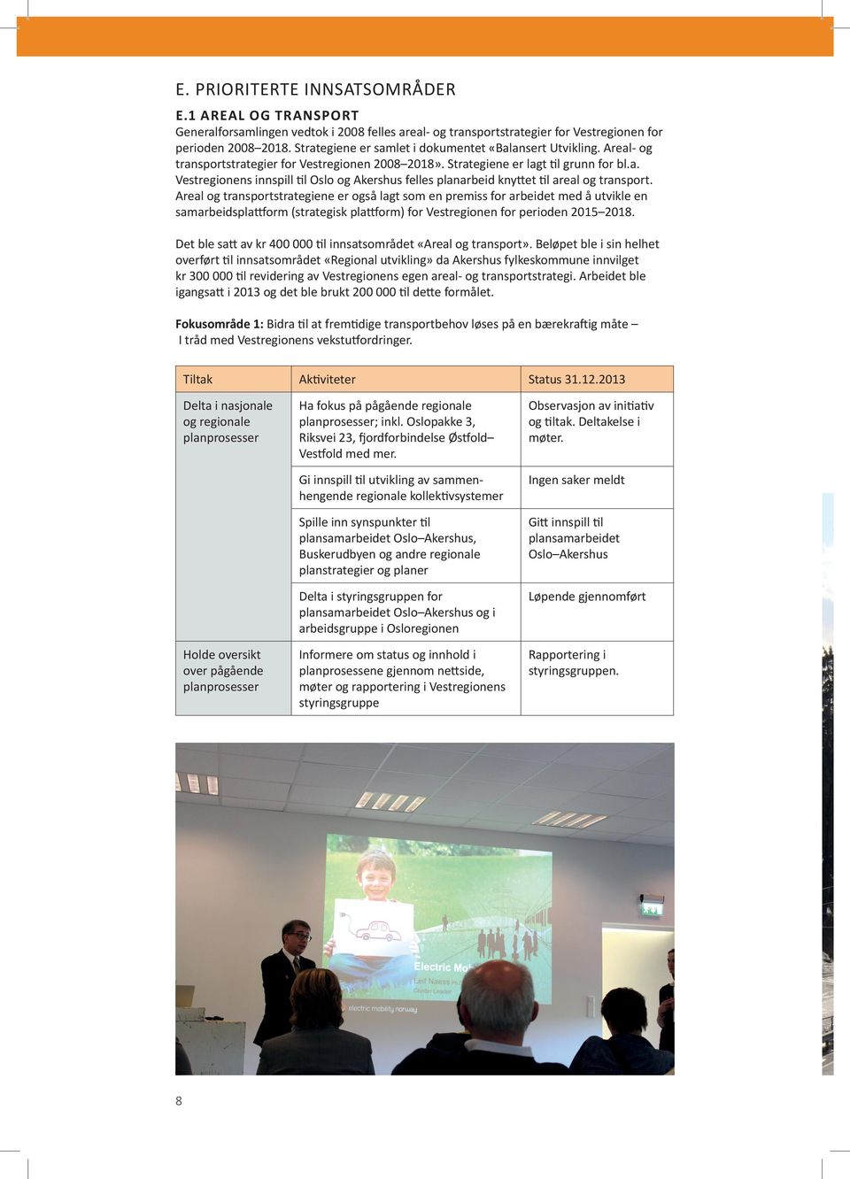 Areal og transportstrategiene er også lagt som en premiss for arbeidet med å utvikle en samarbeidsplattform (strategisk plattform) for Vestregionen for perioden 2015 2018.