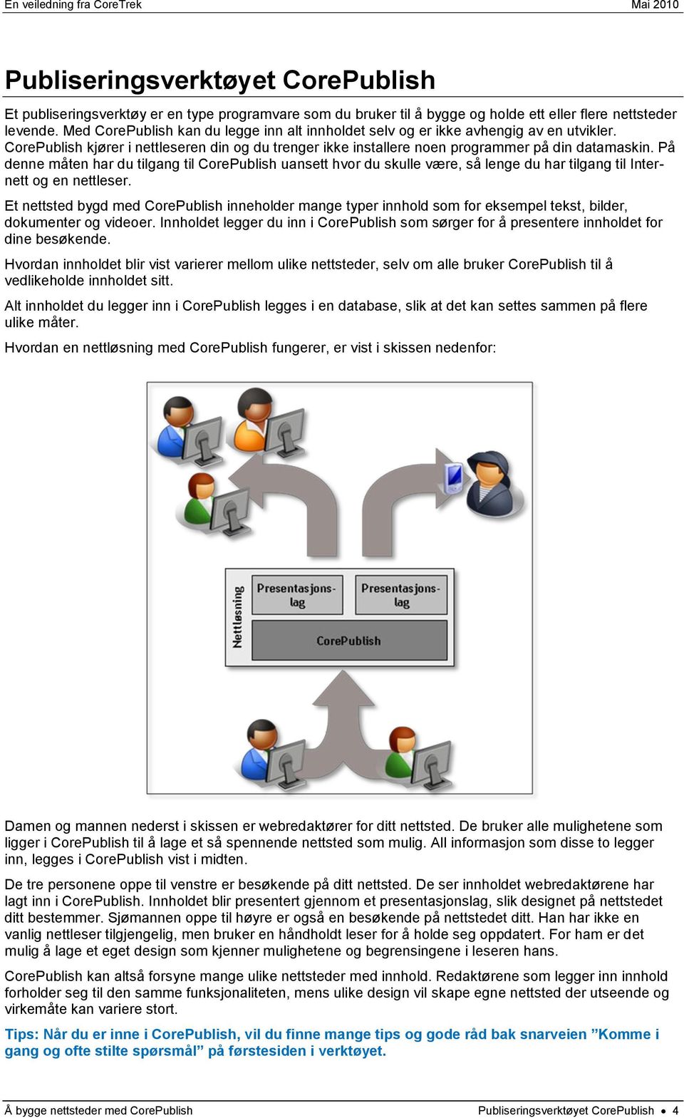 På denne måten har du tilgang til CorePublish uansett hvor du skulle være, så lenge du har tilgang til Internett og en nettleser.