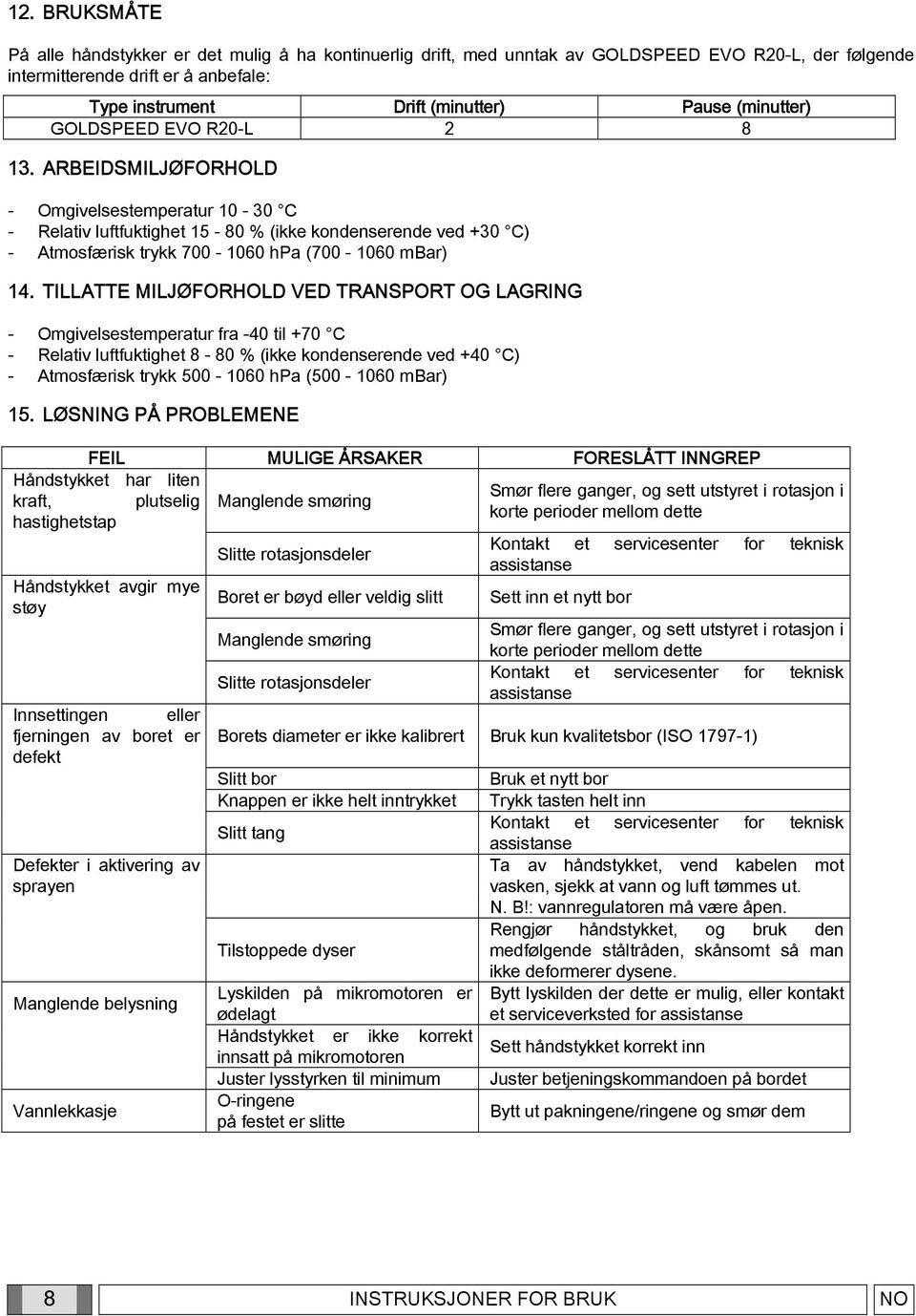 ARBEIDSMILJØFORHOLD - Omgivelsestemperatur 10-30 C - Relativ luftfuktighet 15-80 % (ikke kondenserende ved +30 C) - Atmosfærisk trykk 700-1060 hpa (700-1060 mbar) 14.