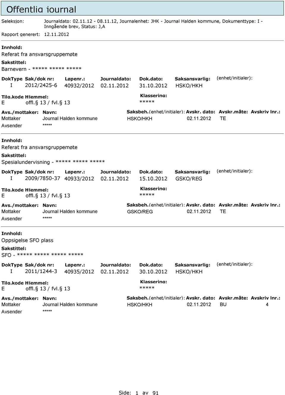 : HKO/HKH T nnhold: Referat fra ansvarsgruppemøte pesialundervisning - 2009/7850-37 40933/2012 15.10.2012 GKO/RG Avs./mottaker: Navn: aksbeh. Avskr. dato: Avskr.