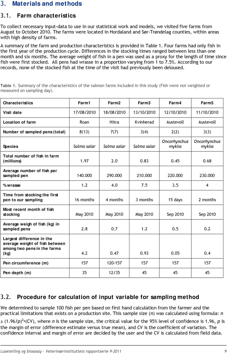 Four farms had only fish in the first year of the production cycle. Differences in the stocking times ranged between less than one month and six months.