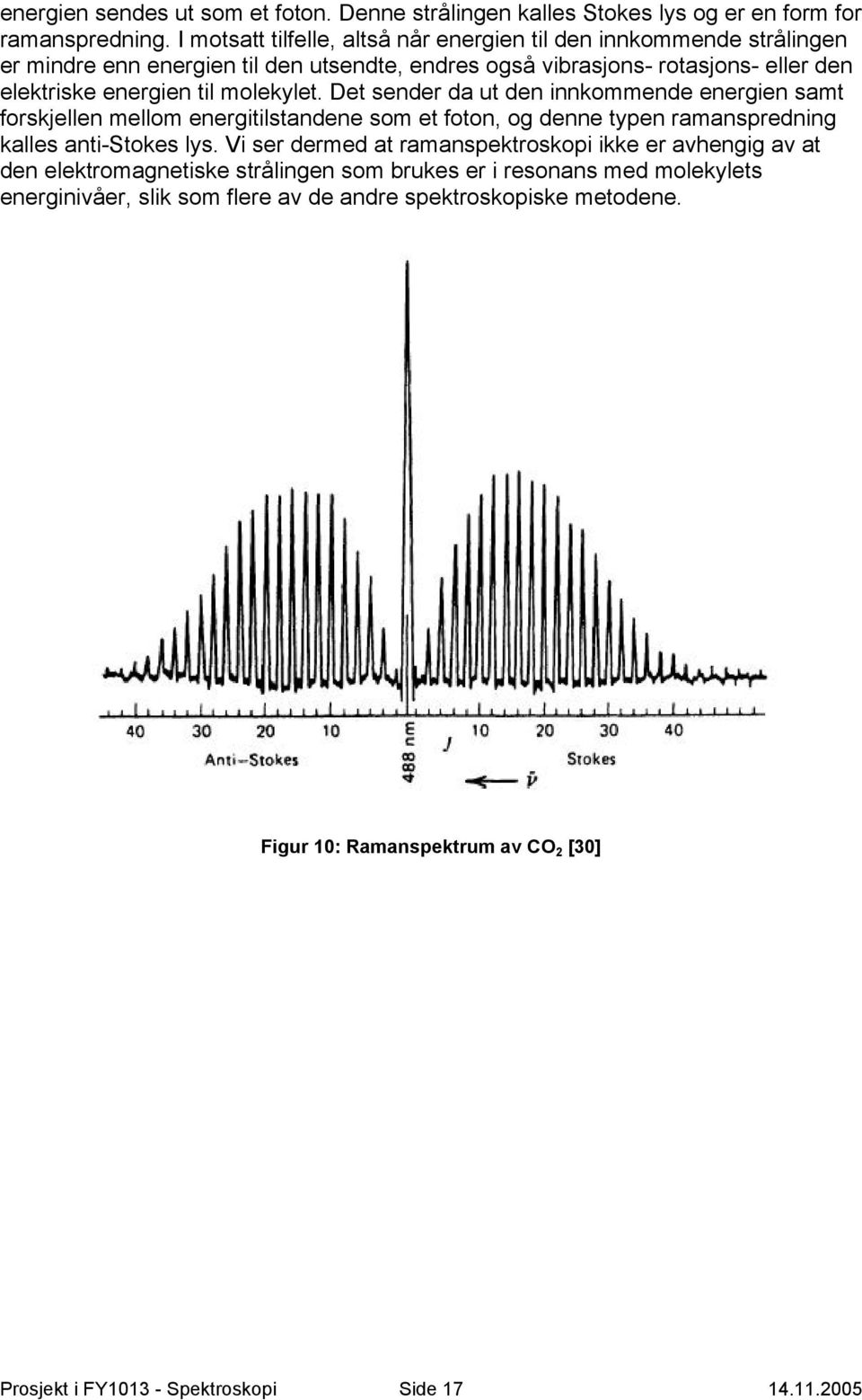 molekylet. Det sender da ut den innkommende energien samt forskjellen mellom energitilstandene som et foton, og denne typen ramanspredning kalles anti-stokes lys.