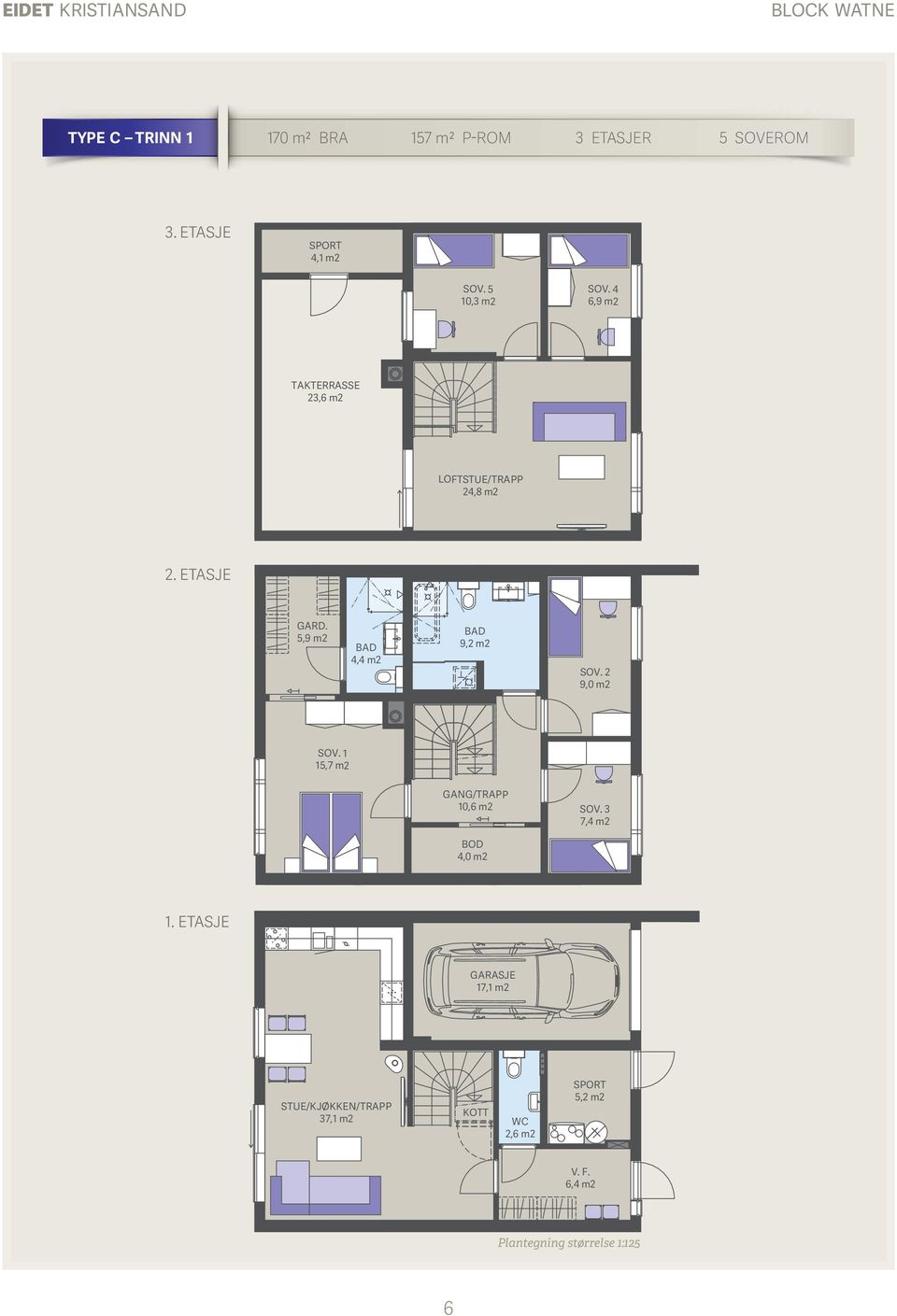 5,9 m2 4,4 m2 9,2 m2 SOV. 2 9,0 m2 SOV. 1 15,7 m2 GANG/TRAPP 10,6 m2 SOV. 3 7,4 m2 BOD 4,0 m2 1.