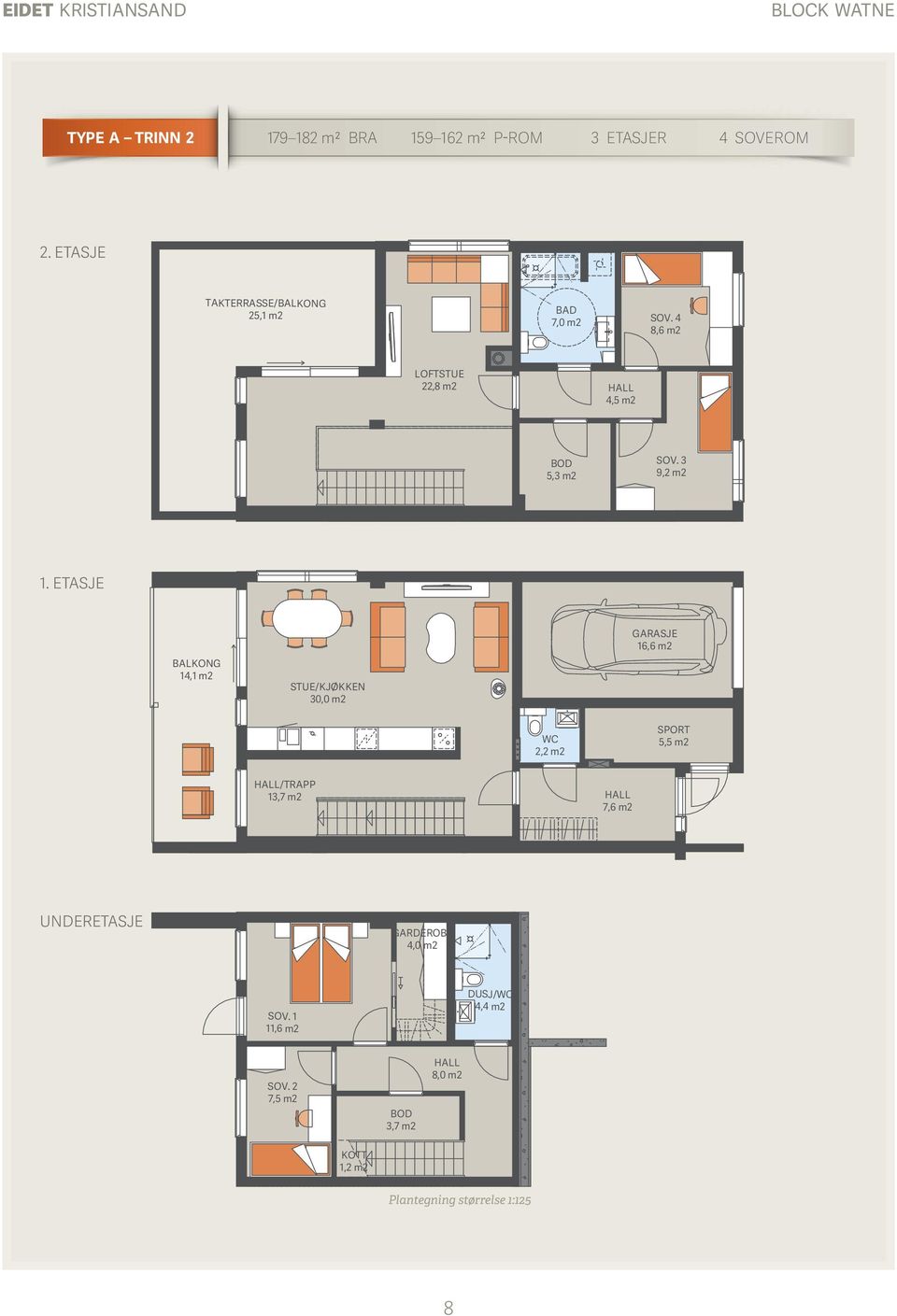 ETASJE BALKONG 14,1 m2 STUE/KJØKKEN 30,0 m2 GARASJE 16,6 m2 WC 2,2 m2 5,5 m2 HALL/TRAPP 13,7 m2 HALL 7,6 m2