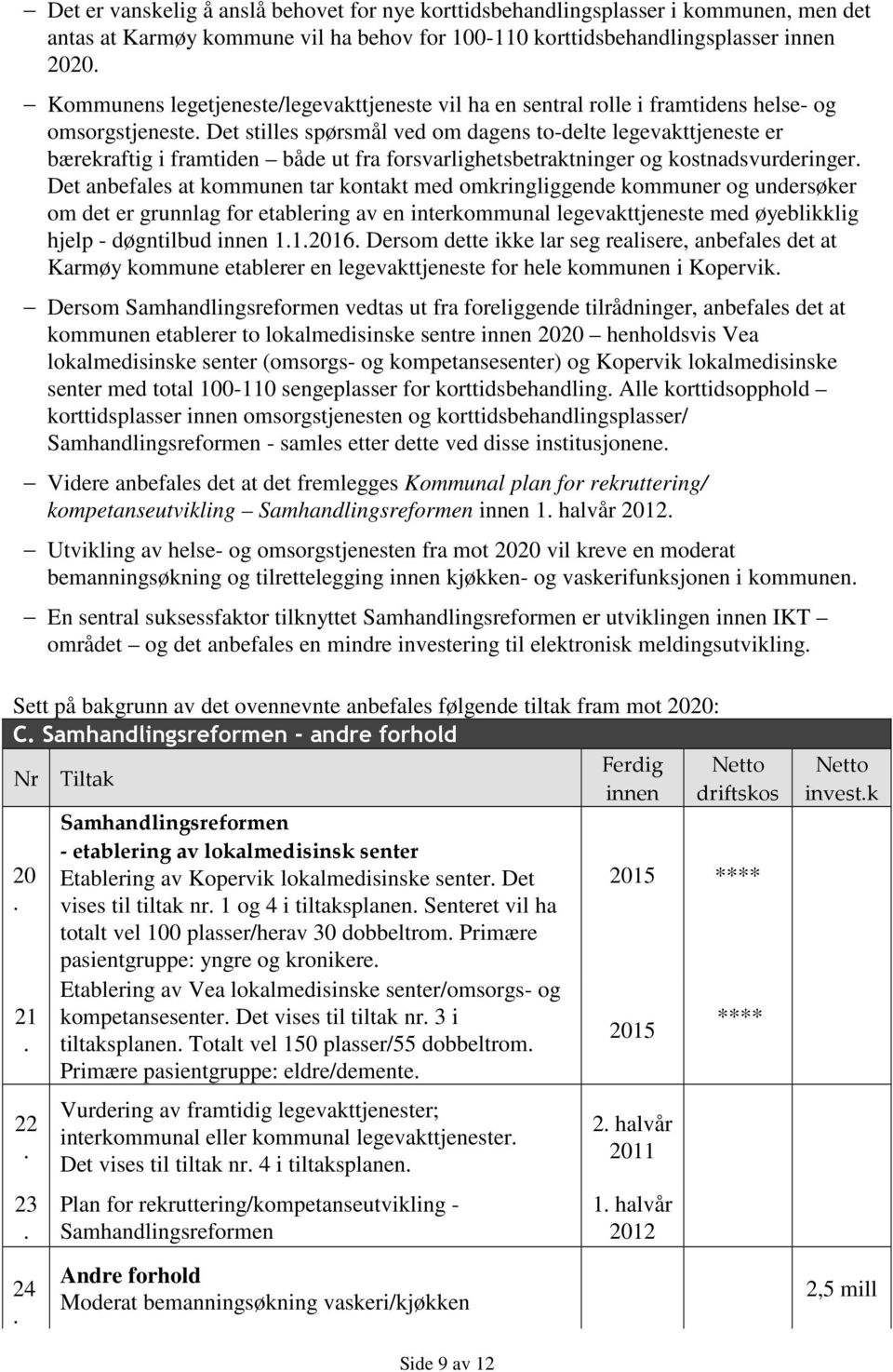 forsvarlighetsbetraktninger og kostnadsvurderinger Det anbefales at kommunen tar kontakt med omkringliggende kommuner og undersøker om det er grunnlag for etablering av en interkommunal