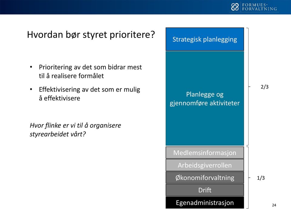 Effektivisering av det som er mulig å effektivisere Planlegge og gjennomføre