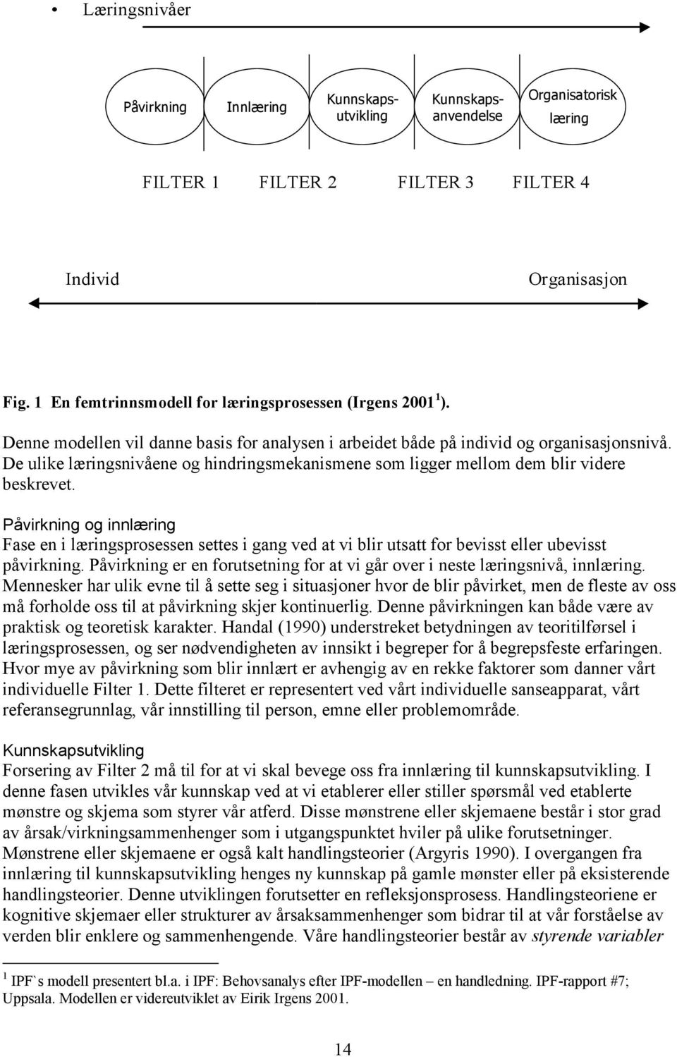 De ulike læringsnivåene og hindringsmekanismene som ligger mellom dem blir videre beskrevet.