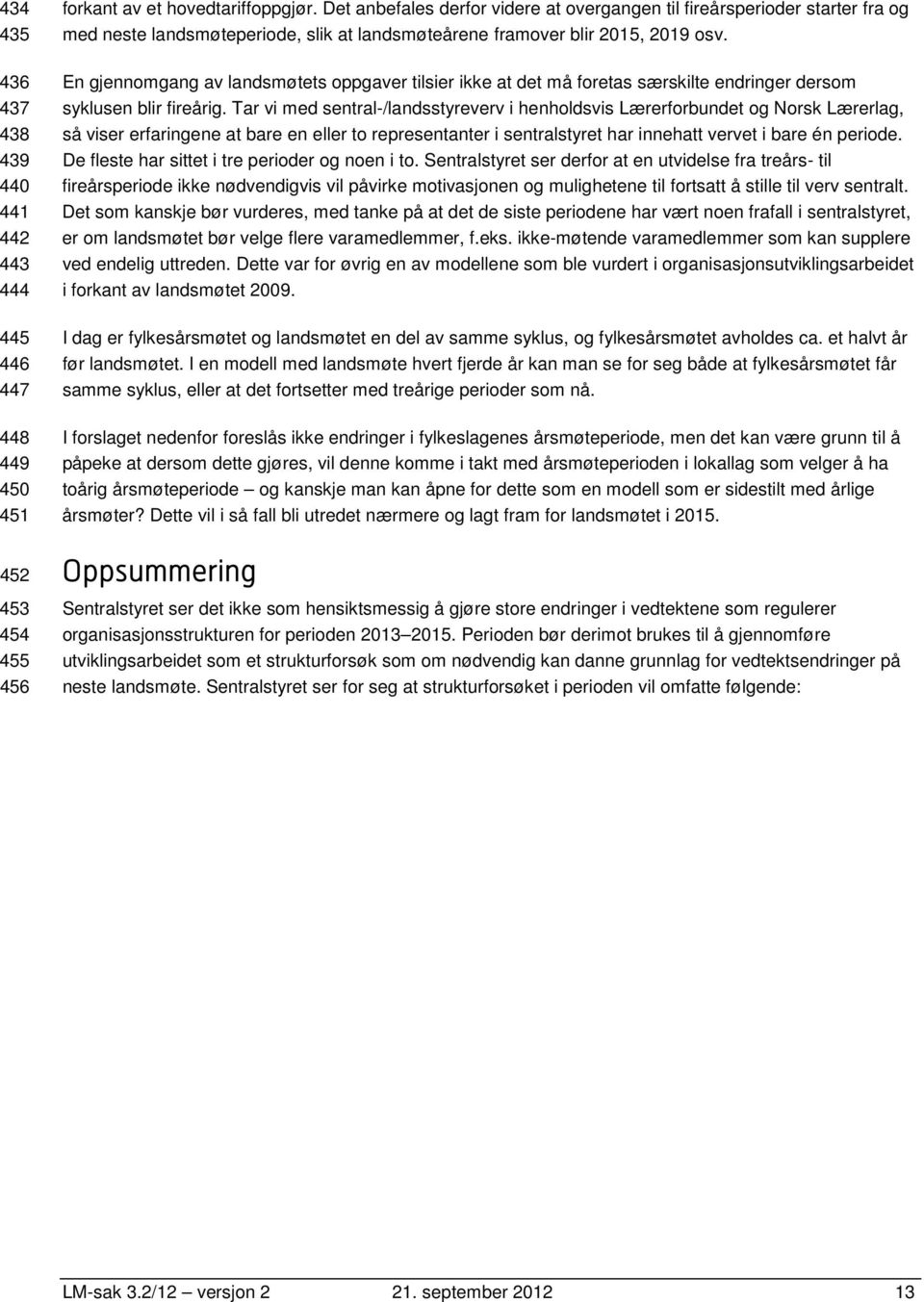 En gjennomgang av landsmøtets oppgaver tilsier ikke at det må foretas særskilte endringer dersom syklusen blir fireårig.