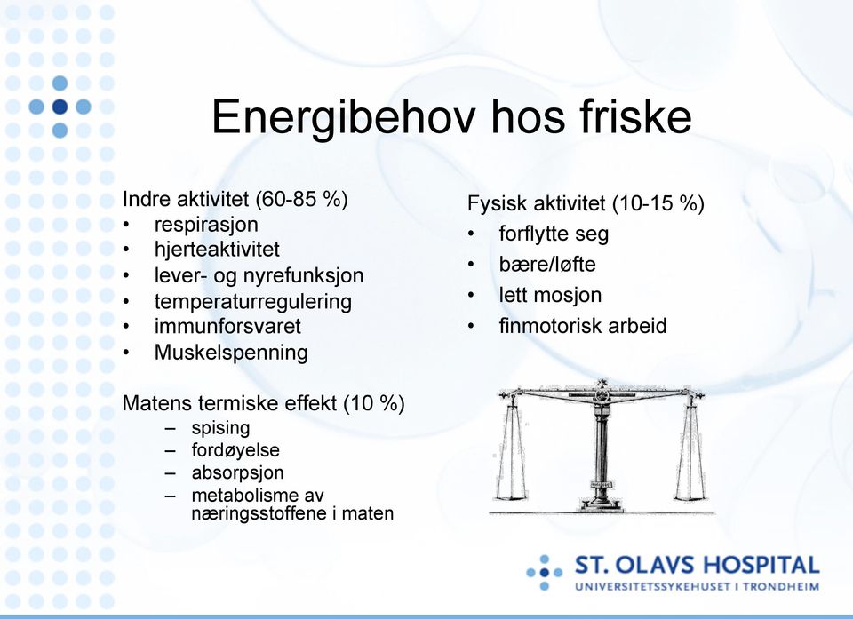 aktivitet (10-15 %) forflytte seg bære/løfte lett mosjon finmotorisk arbeid Matens