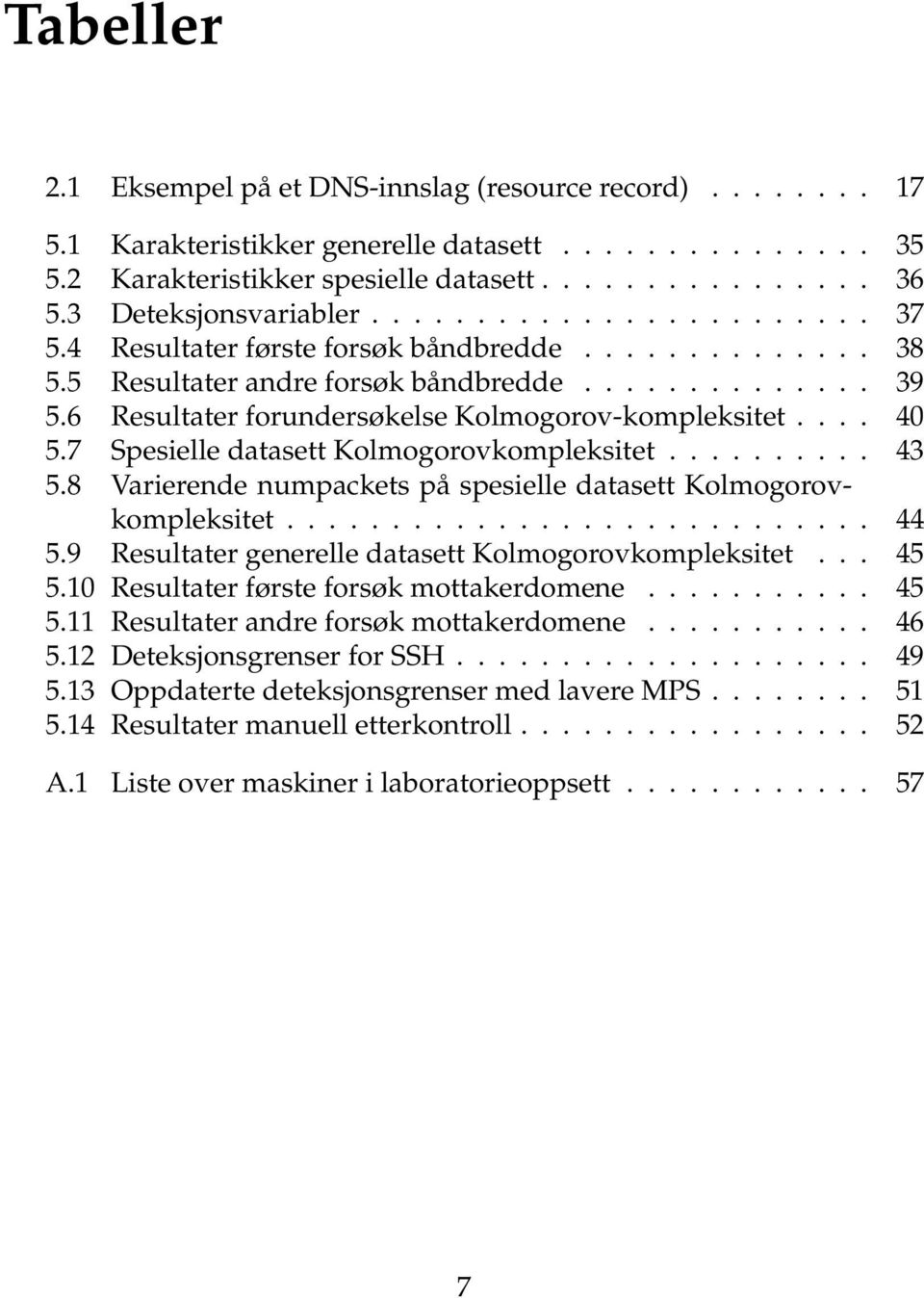 6 Resultater forundersøkelse Kolmogorov-kompleksitet.... 40 5.7 Spesielle datasett Kolmogorovkompleksitet.......... 43 5.8 Varierende numpackets på spesielle datasett Kolmogorovkompleksitet............................ 44 5.