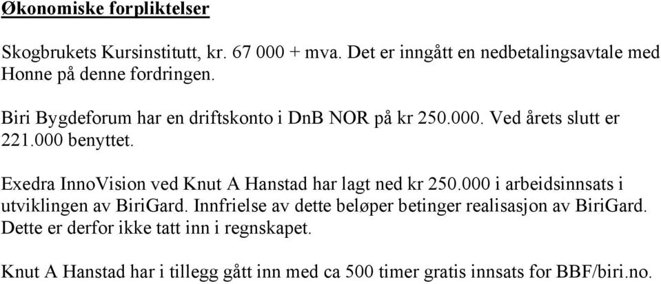 Ved årets slutt er 221.000 benyttet. Exedra InnoVision ved Knut A Hanstad har lagt ned kr 250.