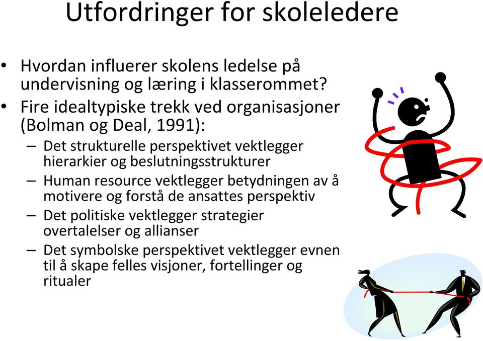 beslutningsstrukturer Human resource vektlegger betydningen av å motivere og forstå de ansattes perspektiv Det politiske