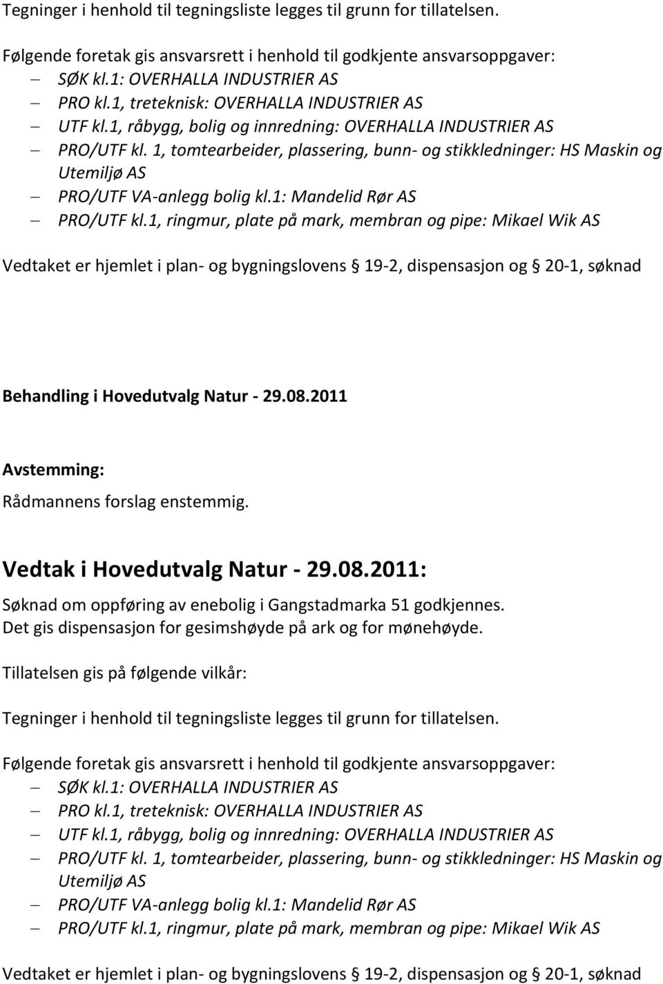 1, tomtearbeider, plassering, bunn- og stikkledninger: HS Maskin og Utemiljø AS PRO/UTF VA-anlegg bolig kl.1: Mandelid Rør AS PRO/UTF kl.